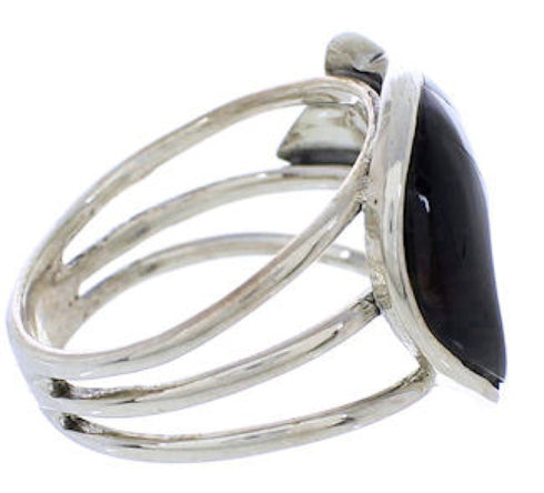 Sterling Silver Black Jade White Inlay Bear Ring Size 6 JX37757